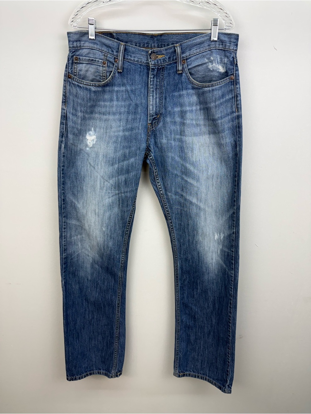 Levi's 514 Straight Leg Men's Medium Wash Distressed Denim Jeans 34x34